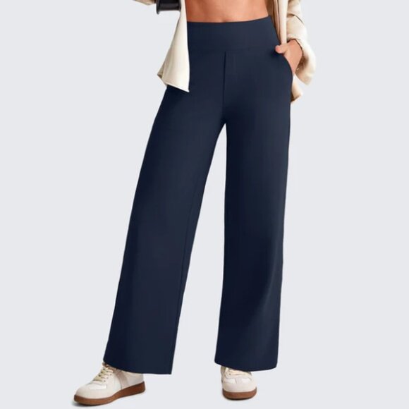 NWT G4Free High Waist Wide Leg Pant Women's Navy Stretch Yoga Waist Everyday S - Picture 1 of 9